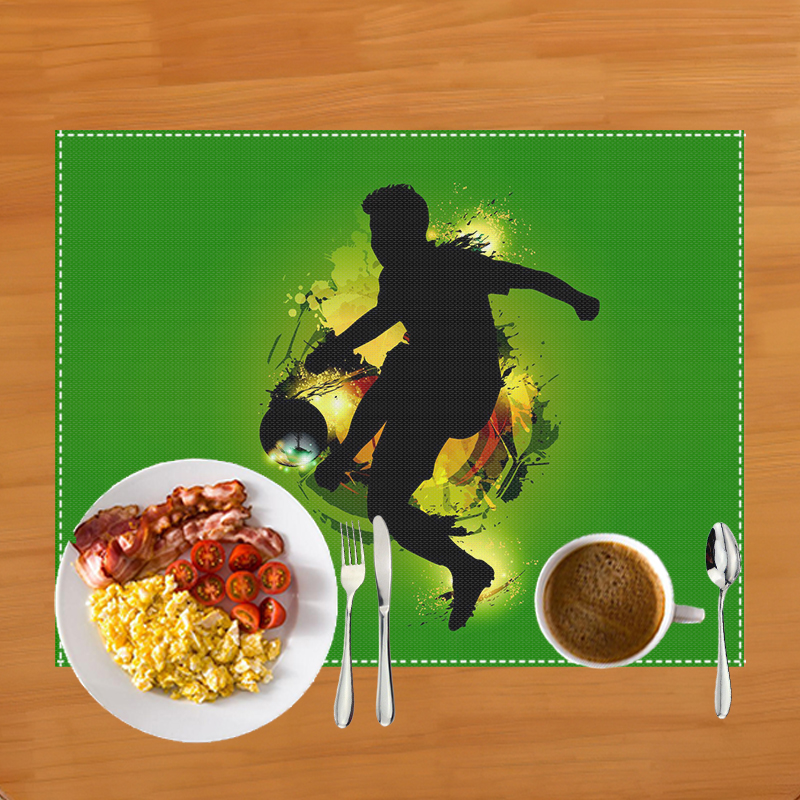 Mantel Individual con estampado de campo de fútbol, alfombrilla de lino para mesa de comedor, almohadillas para tazas de café, accesorios de cocina: Multicolor