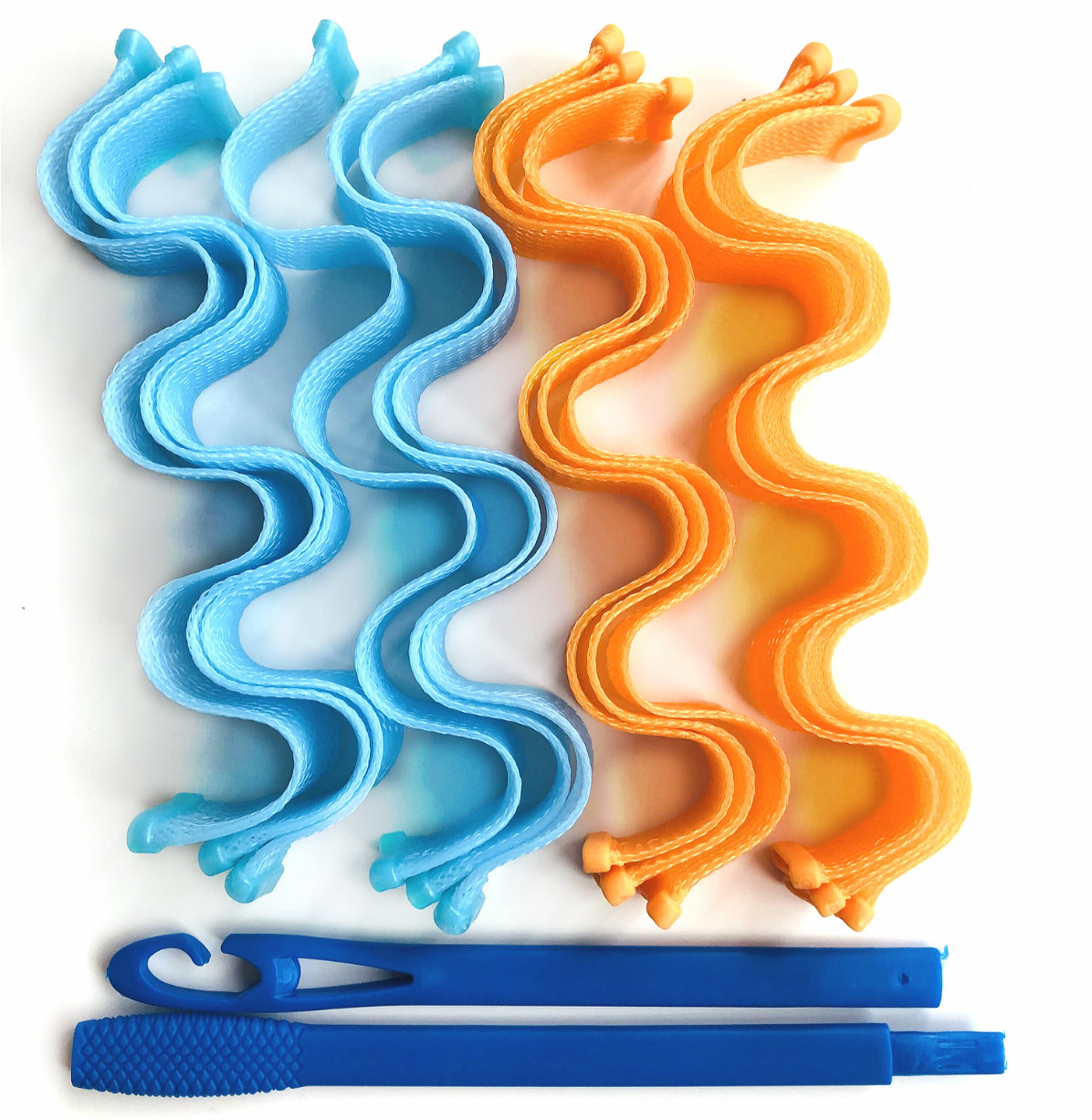 Rizador de pelo mágico de 30CM, varillas de peinado, onduladores, herramientas de estilismo, 24 piezas: blue and orange
