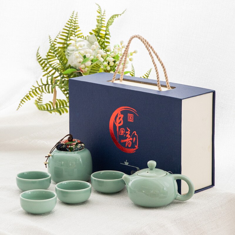 6Pcs/Set Chinese Ceramic Tea Set With Tea Caddy Traditional Teacups Suitable for With Exquisite Box Packaging Drinkware: Style B