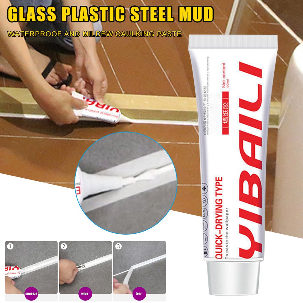 White Tub and Tile Sealant Squeezed Tube Kitchen Bathroom Sealant Caulk Squeezed Tube 90ml KSI999