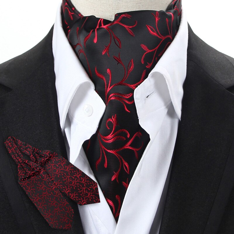 YISHLINE męnarty czarny niebieski czerwony kwiatowy klasyczny krawat krawat Ascot pan własny wiąbłazen jedwab poliestrowy krawat