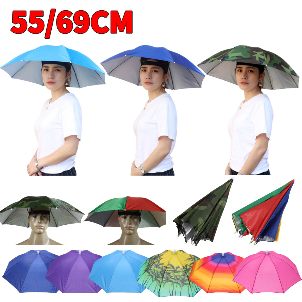 Parapluhoed Handsfree vismuts 27 inch diameter Opvouwbare hoofddeksels Paraplu voor zon, regen, strand, golf, vissen, wandelen