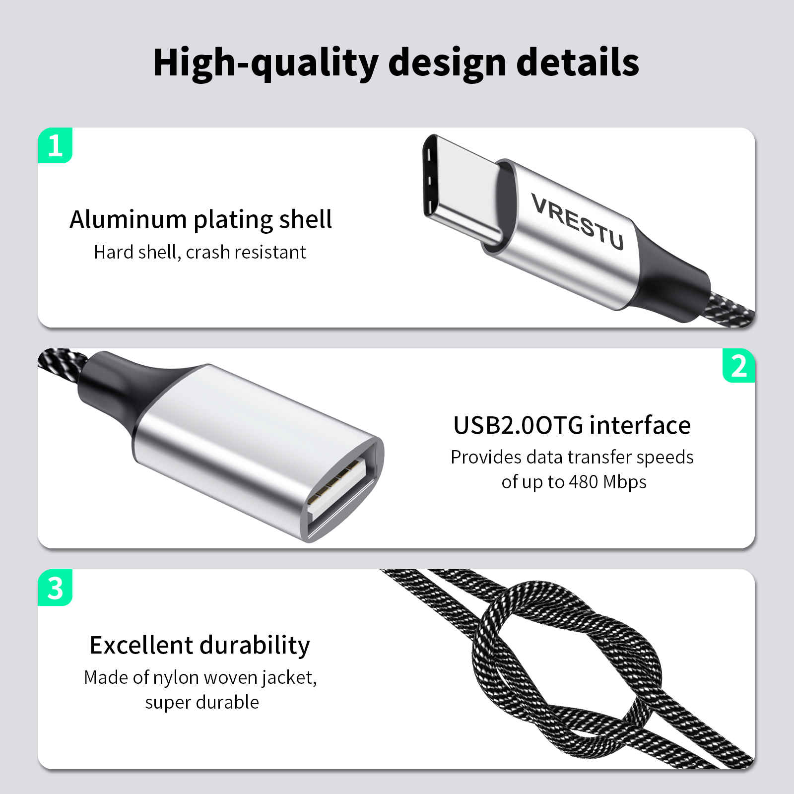 Adapter USB typu C na podwójny USB OTG HUB rozszerzający USB 2.0 typu C Plecionka do ładowania danych Cabo do Samsung Galaxy S22 MacBook Pro Air iPad