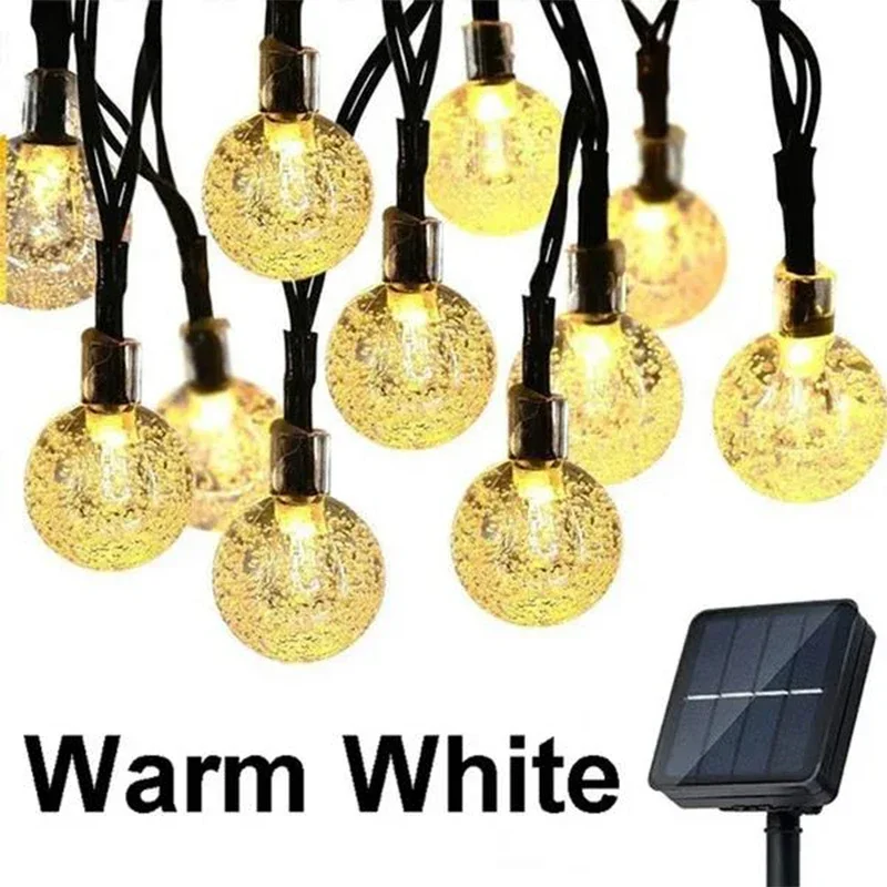 Guirnalda de luces solares para exteriores, luz de hadas de cristal, 8 modos, luz de Patio impermeable para decoración de de jardín: Azul / 16-20 W