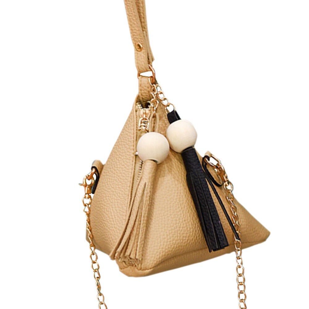 Mini triangular de mujer Clutch Dumplings bolso bandolera Correa pequeña mujer borla bolso señora embragues paquete de teléfono Casual: Caqui