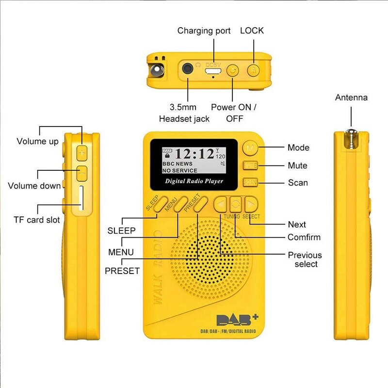 Pocket Radio Portable DAB Digital Radio Rechargeable FM Radio LCD Display Loudspeaker for Walk Run or Jogging