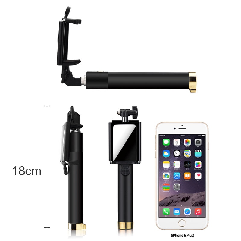 Mini palo de selfie universal con espejo para iPhone 5S 6S Samsung S8 S7 Cable de mano Monopod extensible portátil