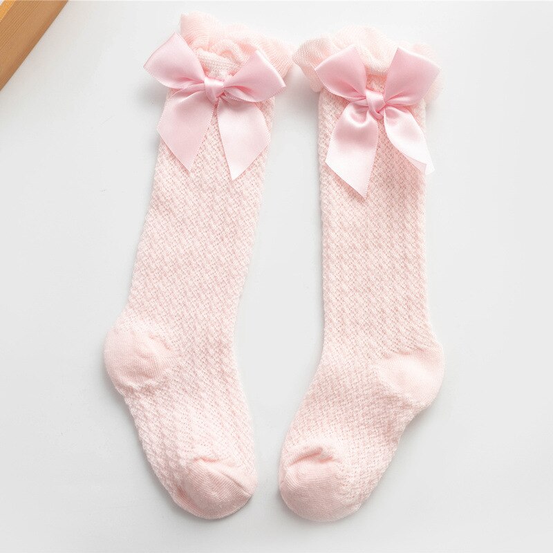Calcetines hasta la rodilla con lazo para bebé y niño, medias caladas de estilo real, colores caramelo, Verano: Girl  Bow Socks