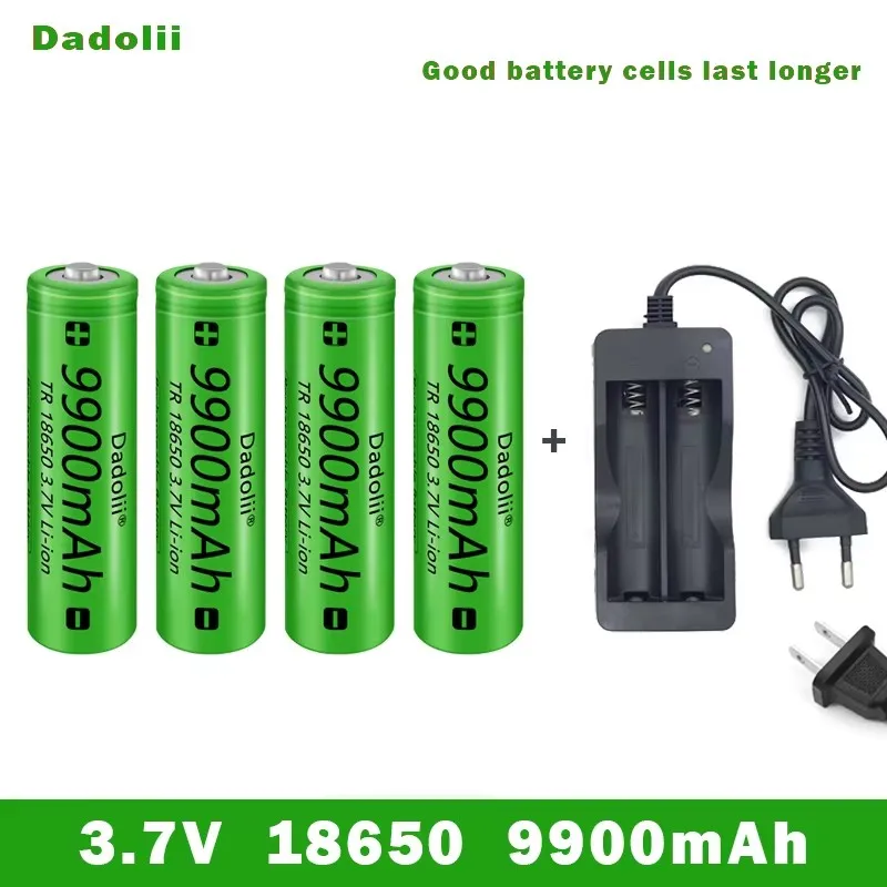 18650 Battery Rechargeable Battery 3.7V 18650 9800mAh Capacity Li-ion Rechargeable Battery For Flashlight Torch Battery+Charger: Beige