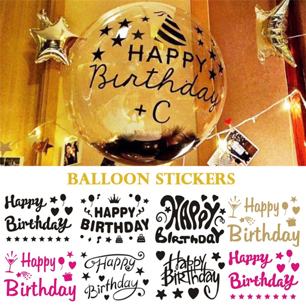 1 Set No Wrinkle Transparent Helium Clear Bubble Balloons Happy Birthday Stickers Colorful Feather Wedding Parties
