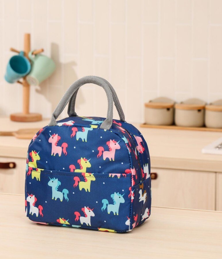 2022 Ladies Thickened Cooler Isolated Bag Outdoor Picnic Waterproof Insulated Lunch Bags Cooler Drybag Box for Women: Blue unicorn