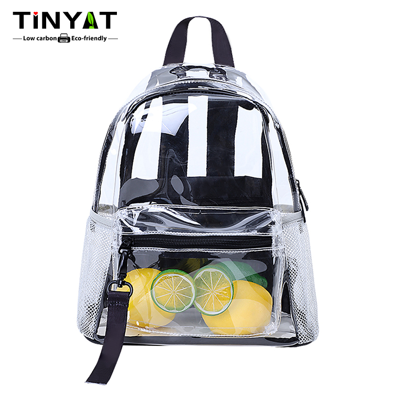 TINYAT Clear Transparent Backpack for Women, Female Cute Ita School Bag, Waterproof and Fashionable, Ideal for Sports, Concerts
