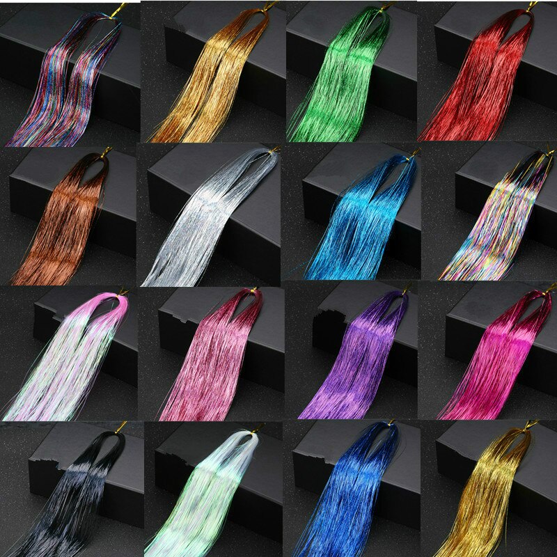 120 pramene/vrecúško predlžovanie vlasov oslňuje ženy hippie na zapletanie čelenka iskra lesklé pozlátko hodváb farebné dlhé 36.6 &quot;  /93 cm