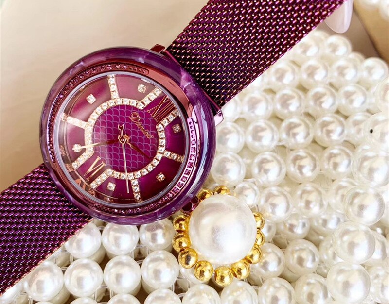 Noble Full Purple Bracelet Watches for Women Party Dress Crystals Watch Waterproof Quartz Milanese Full Steel Wrist watch Roman: Purple