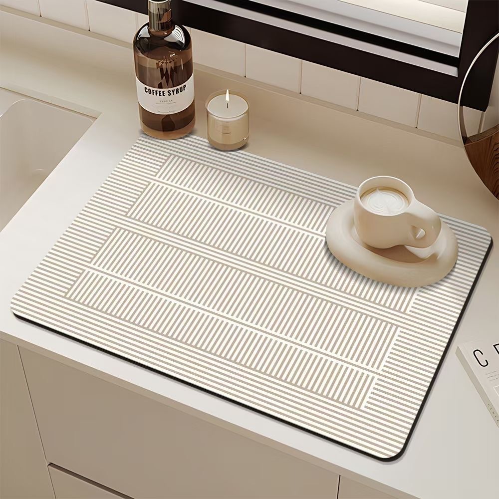 Minimalist Dish Drying Mat Counter Drainer Rack Pads Dining Table Absorbent Drain Pad Kitchen Tableware Placemat Bath Door Rugs: XL / Beige