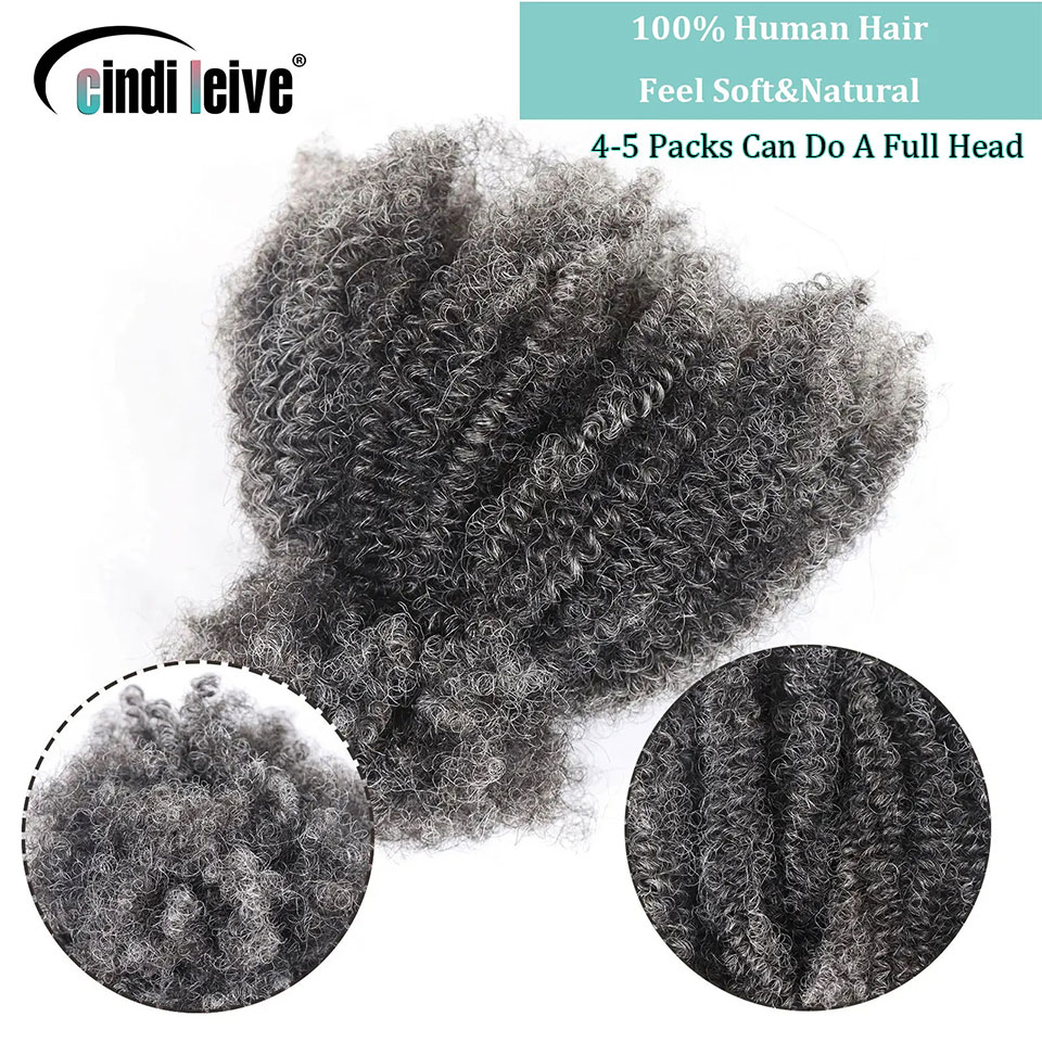 Gris blanco virgen Afro rizado cabello humano a granel para trenzar extensiones de cabello trenzado de ganchillo cerraduras para trenzas sin trama 50g