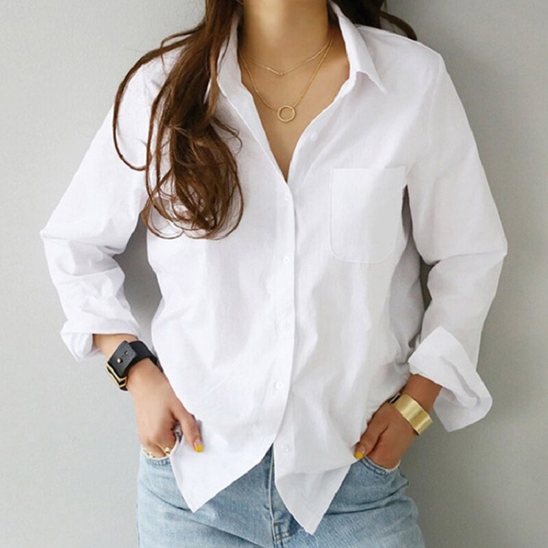 Ladies Loose Shirt Women Blouse Casual Lady Soft White OL Style Womens Workwear Office Female Tops Pure Lapel Blouses