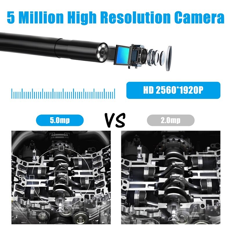 F220 5.5mm WIFI Endoscope Camera HD1920P 5.0Mp Inspection Borescope IP68 Waterproof USB Endoscopic Camera for iPhone