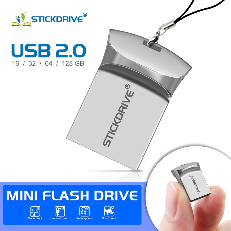 Mini pendrive de Metal, memoria USB 2,0, 8GB, 16GB, 32GB, 64GB, 128GB, con llavero en U