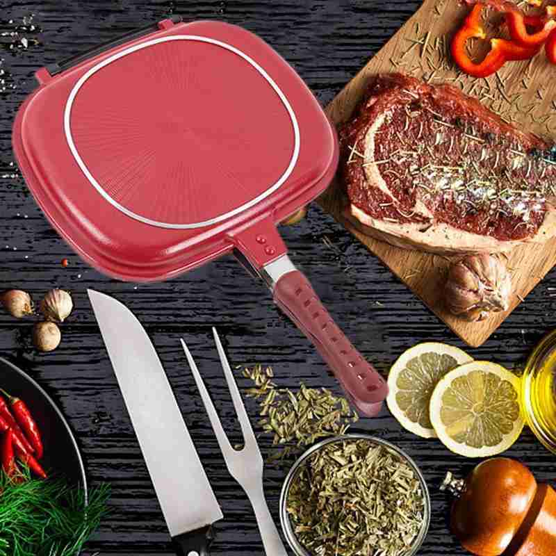 1Pc Double Sided Grill Frying Pan Square Shape Non-Stick Pan Baking Steak Frying Pan32Cm Kitchen Cooking Tool