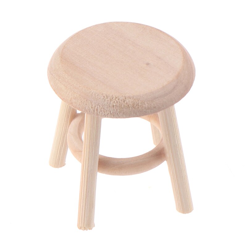 Wood 1pc 1/12 Dollhouse Miniature Furniture Round Stool Chair for Kids Pretend Play Toy 1:12 > 3 Years Old Finished Goods Unisex