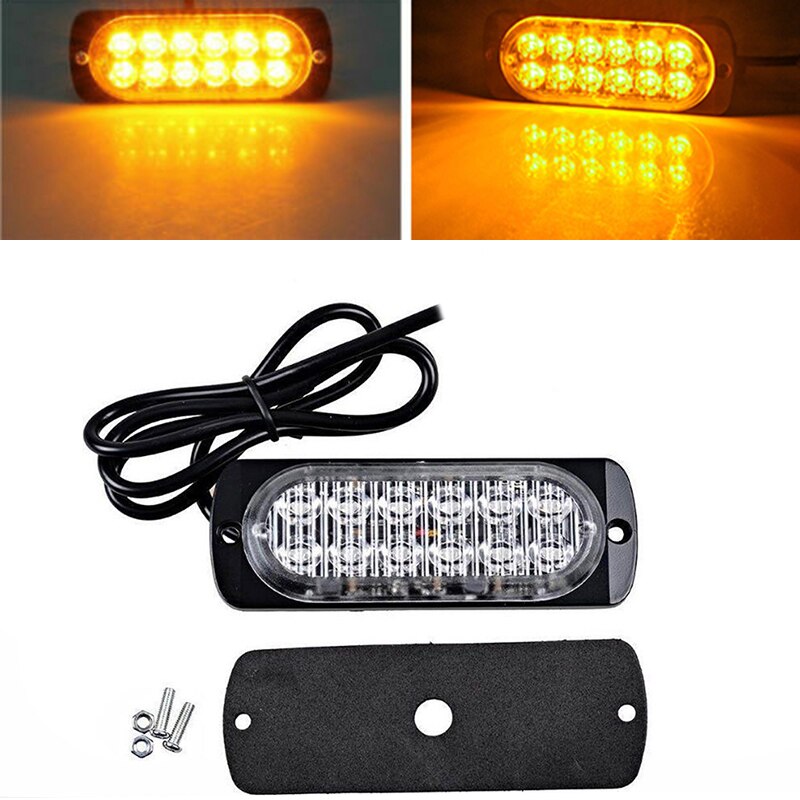 1set DC 12-24V 36W Yellow 12LED Car Parts Truck Warn Safety Urgent Always Bright Light Lamp 1*LED Light