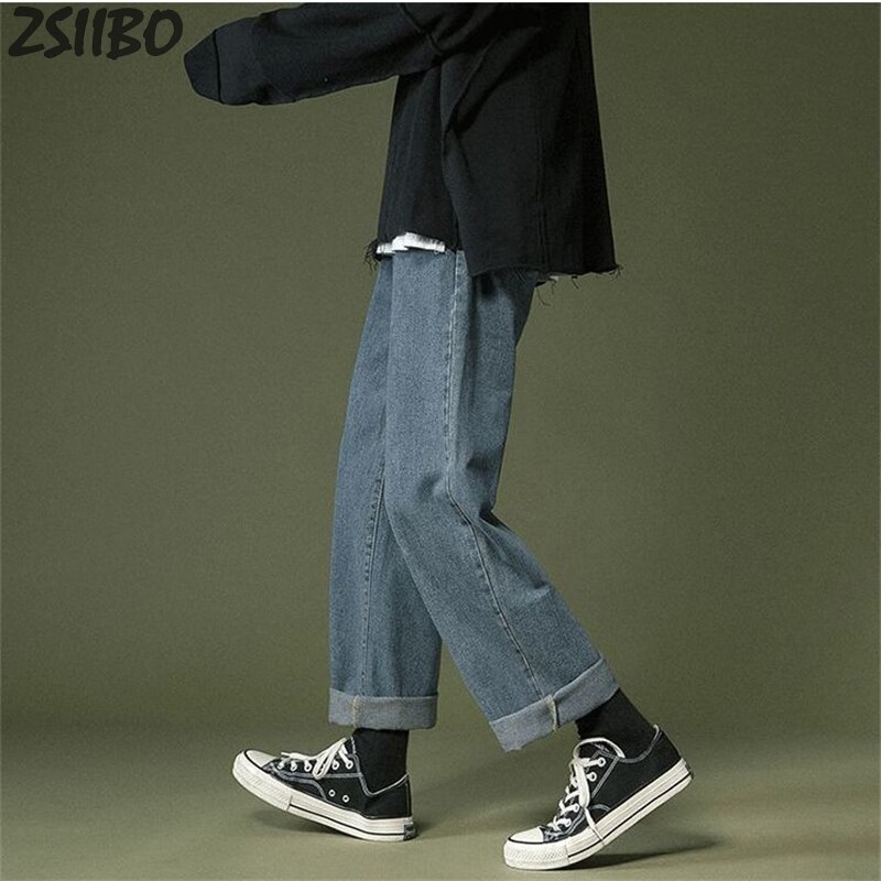 Oversize Men's Korean Fashoins Harem Blue Jeans Pants Unisex Vintage Straight Pants Harajuku Jeans Baggy Belt Denim Male