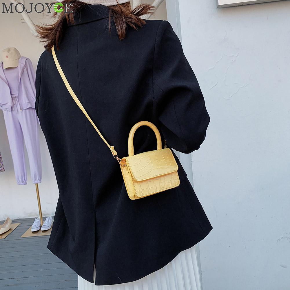 PU Leather Mini Shoulder Handbags Lady Stone Pattern Casual Pure Color Flap Tote Messenger Bags Women Pure Color Flap