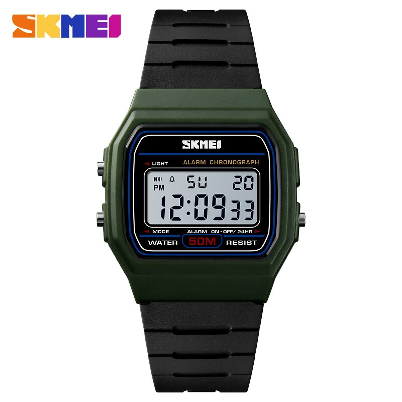 Skmei sporthorloges voor koppels, digitaal horloge, waterdicht, datum en week, dameshorloge, relogio feminino 1412: Legergroen horloge