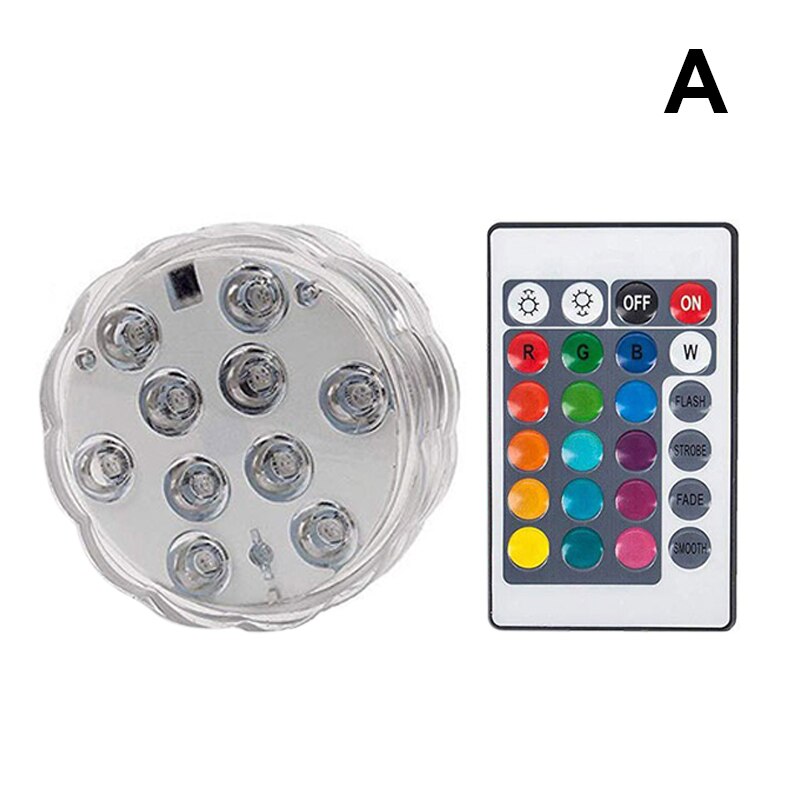 10Leds Duiken Knop Verlichting Led Zwembad Verlichting Aquarium Kleurrijke Licht Afstandsbediening Onderwater Waterdicht Lichten PAK55: a
