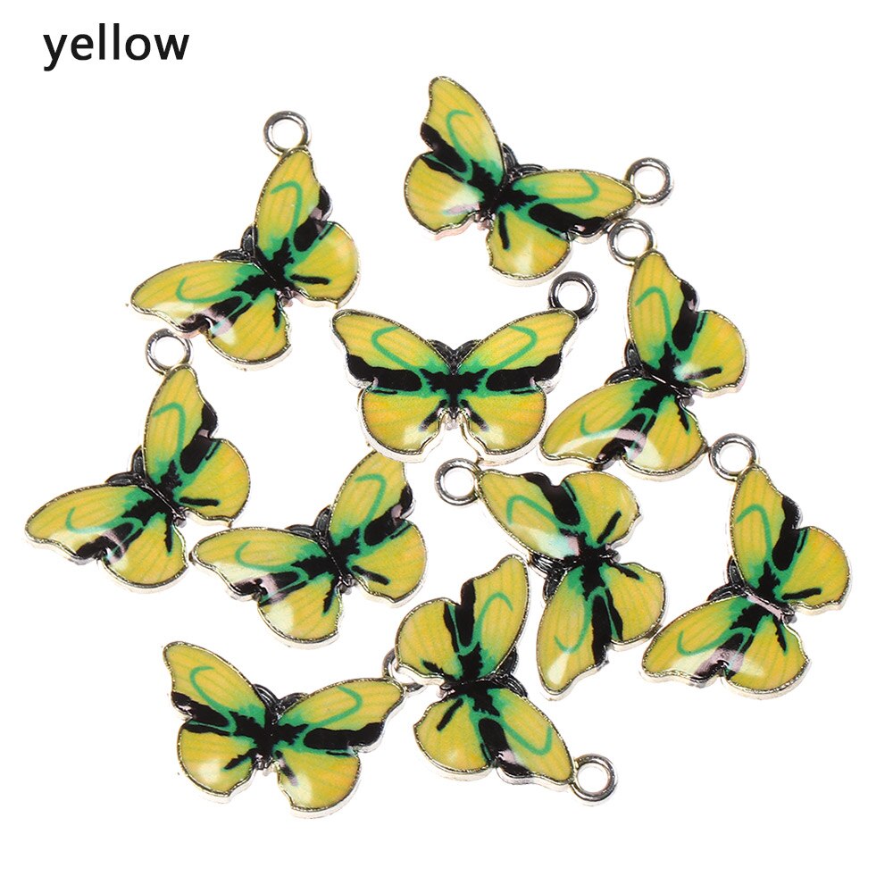 Colgantes de mariposa de esmalte azul, accesorios de joyería hechos a mano, 10 piezas: yellow