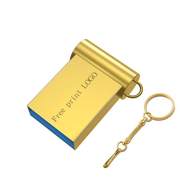 Super mini pen drive 32GB pendrive 64GB metal usb flash drive 8GB flash memory 16GB cle usb 2.0 flash disk 128GB Free print LOGO: 4GB / Gold