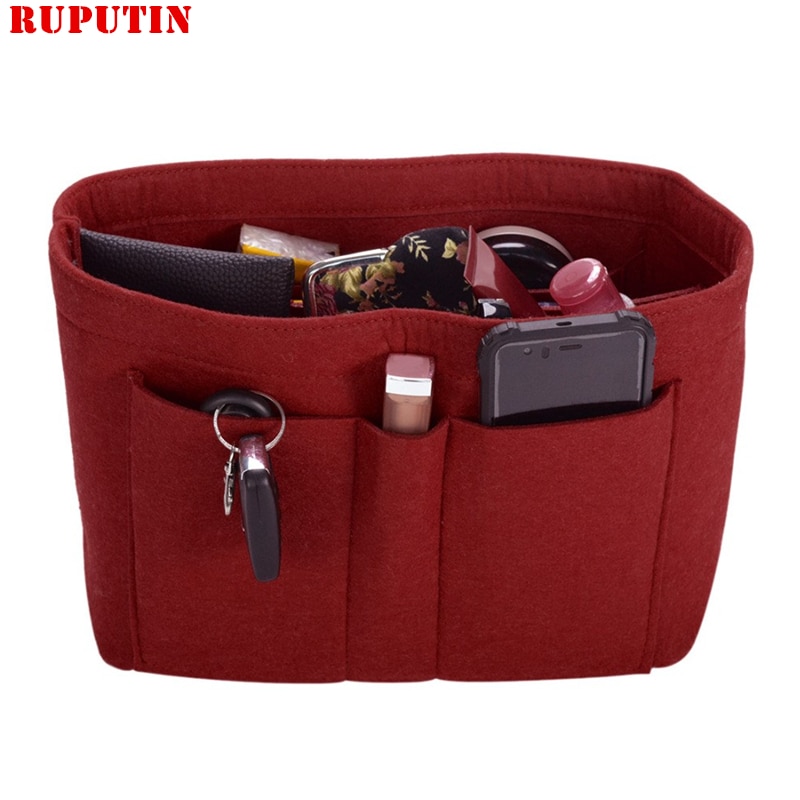 Ruputin kvinder makeup taske filt stof indsats taske organizer make up håndtaske dame rejse organisator multifunktionel kosmetik taske