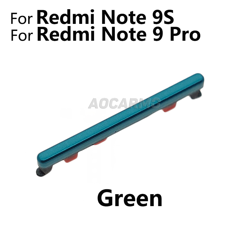 Aocarmo Voor Xiaomi Redmi Note 9 Pro Note9S Power On Off Knop + Volume Up Down Knoppen Side Schakelaar Sleutel vervanging Deel: Blue / Green