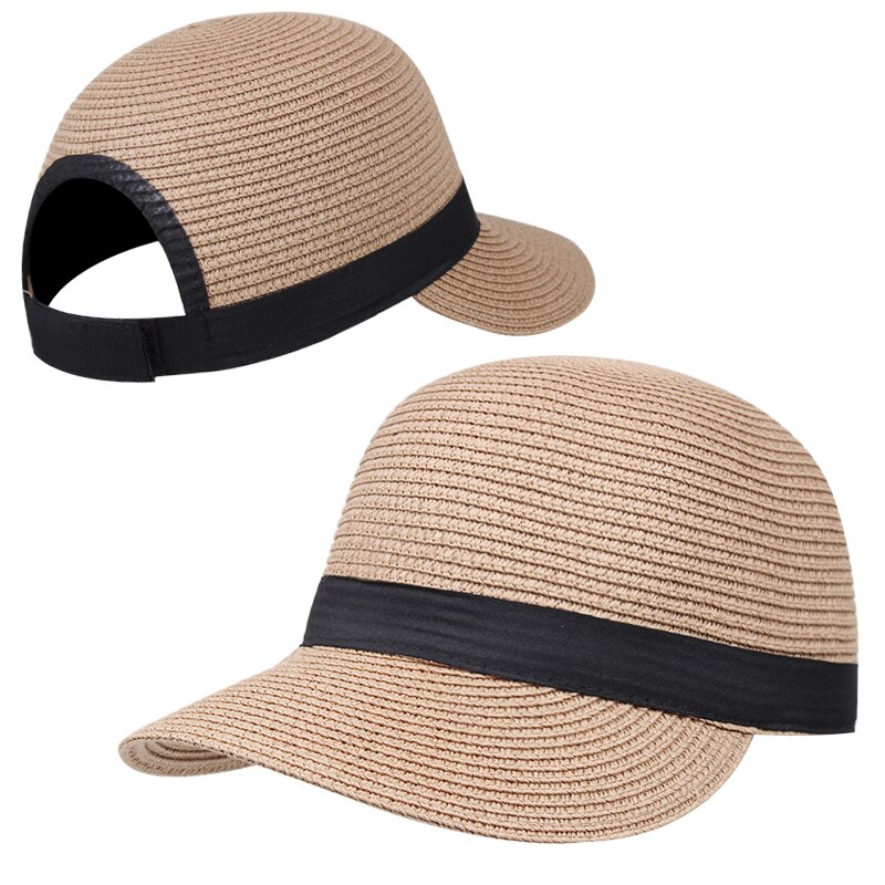Sombrero de playa sencillo para mujer, sombrero de paja panamá, sombrero de paja con lazo, sombrero con forma de cubo para mujer: Caqui