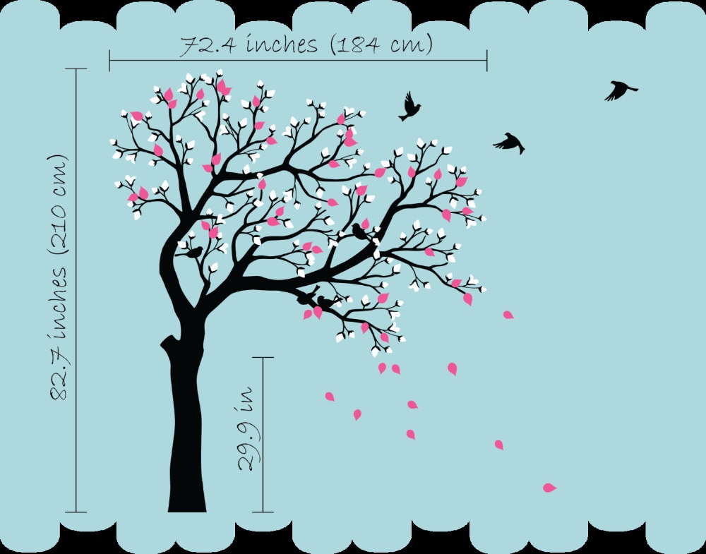 Spring Tree Wall Decals Blossom buds Birds And Leaves Large Tree Wall Stickers For Kids Room Baby Nursery Home Decor Mural JW223