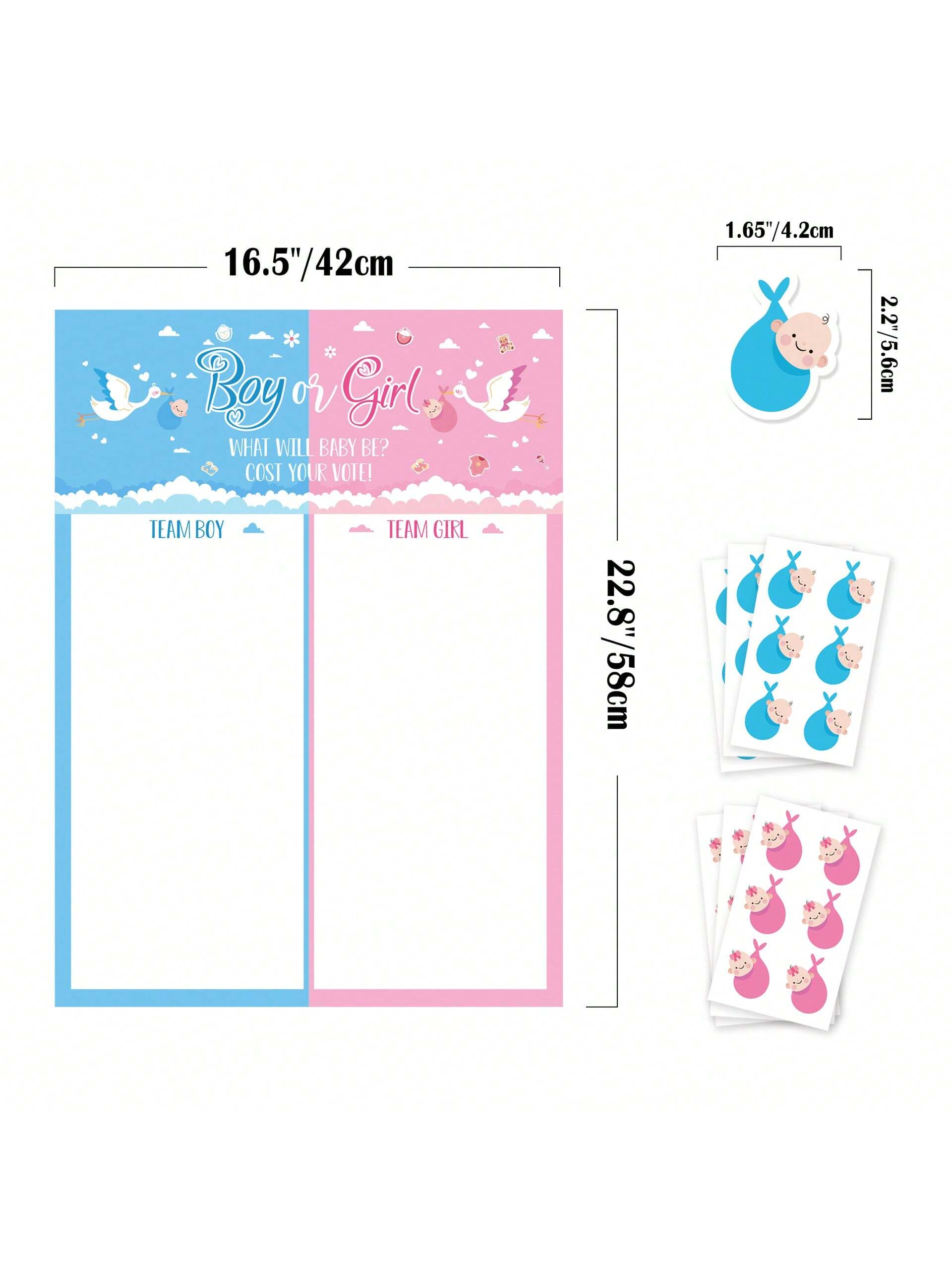 1 ensemble de panneaux de vote pour révélation du sexe, jeu de révélation du genre pour 36 pièces de réception pour bébé avec autocollants de vote pour garçon et fille: BLEU CIEL