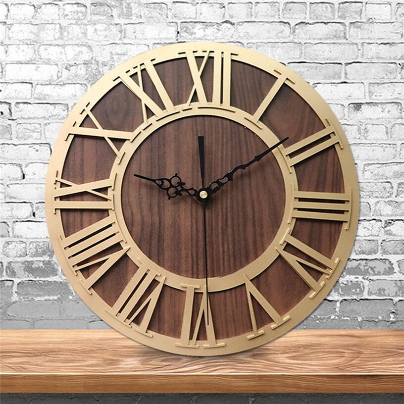 Horloge Murale Rétro Style Européen – Grand Cadran Rond Vintage Doré Avec Mécanisme Silencieux – Piles Incluses