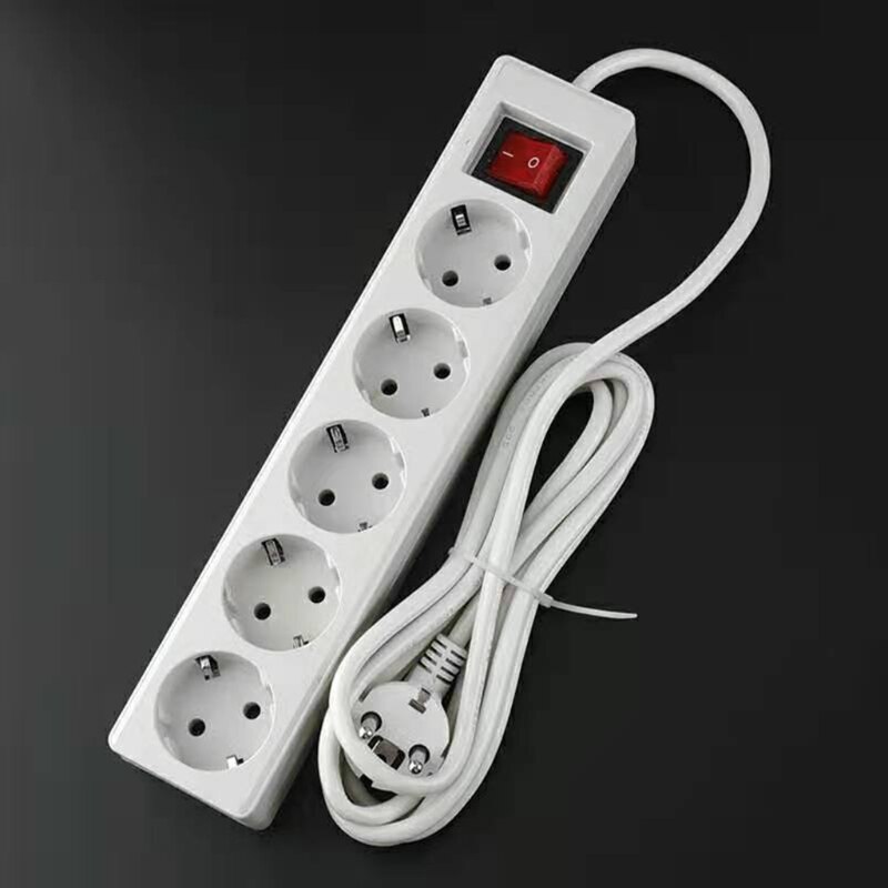 EU Standard German Type Power Strip 3/4/5 Sockets in a Row Flat Adapter Switch T5EB
