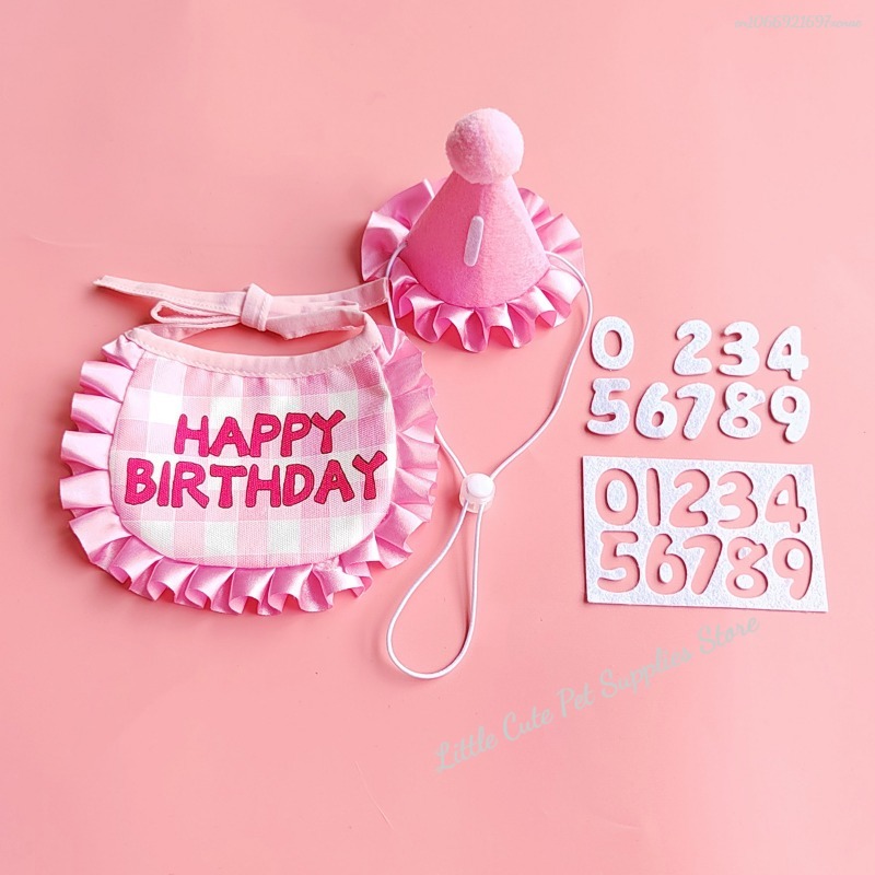 Gato aniversário cachecol chapéu conjunto cão festa de aniversário suprimentos cachecol para animais de estimação bonito filhote de cachorro chapéu de aniversário cachecol decoração para animais de estimação pequenos e médios