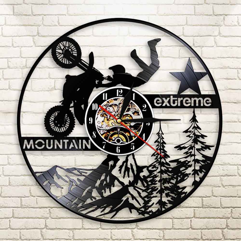 Motos extrêmes Moto vinyle Record horloge murale Moto VTT horloge murale Vintage saleté vélo décoratif Art mural