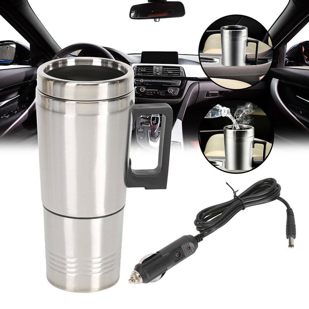 Podróż 12V termos samochodowy termos kubek kubki wtyczka podgrzewane automatyczny adaptery 12V 500ml kubek stalowy