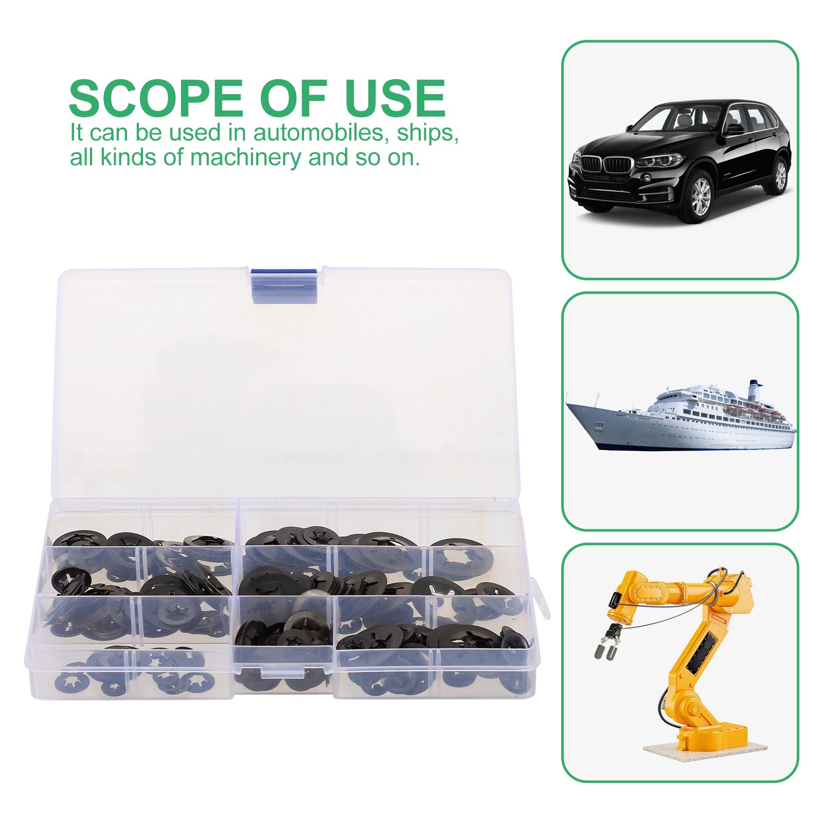 340pcs Metal Push On Speeds Clips Starlock Washers Fasteners Assortment Kit