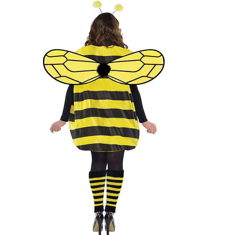 Xmas Costumes Women Kids Halloween Cosplay Set Halloween Bee Dress with Wings Headband Leg Sleeves for Role-playing Accessories