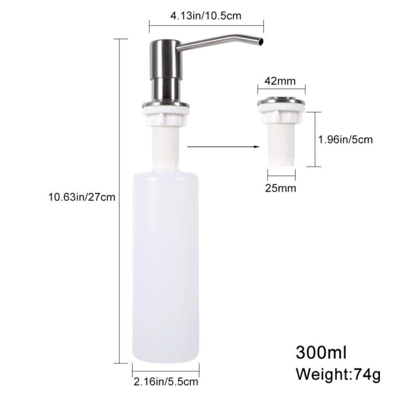 Kitchen Sink Hand Soap Dispenser Stainless steel Liquid Soap Dispensers PP Plastic Bottle Easy To Fill Kitchen Accessorie