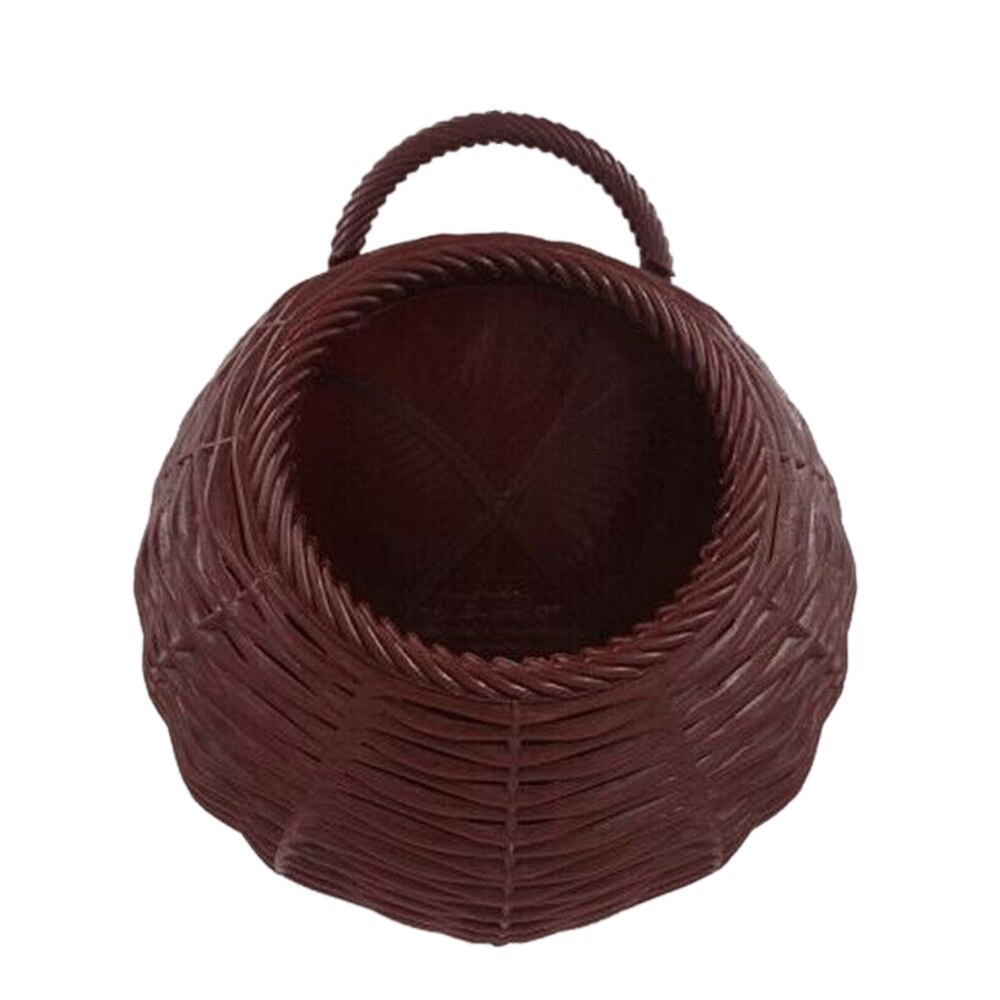 Garden Wall-mounted Flower Basket Handmade Basket Wicker Rattan Flower Basket Hanging Vine Pot Planter: Reddish Brown