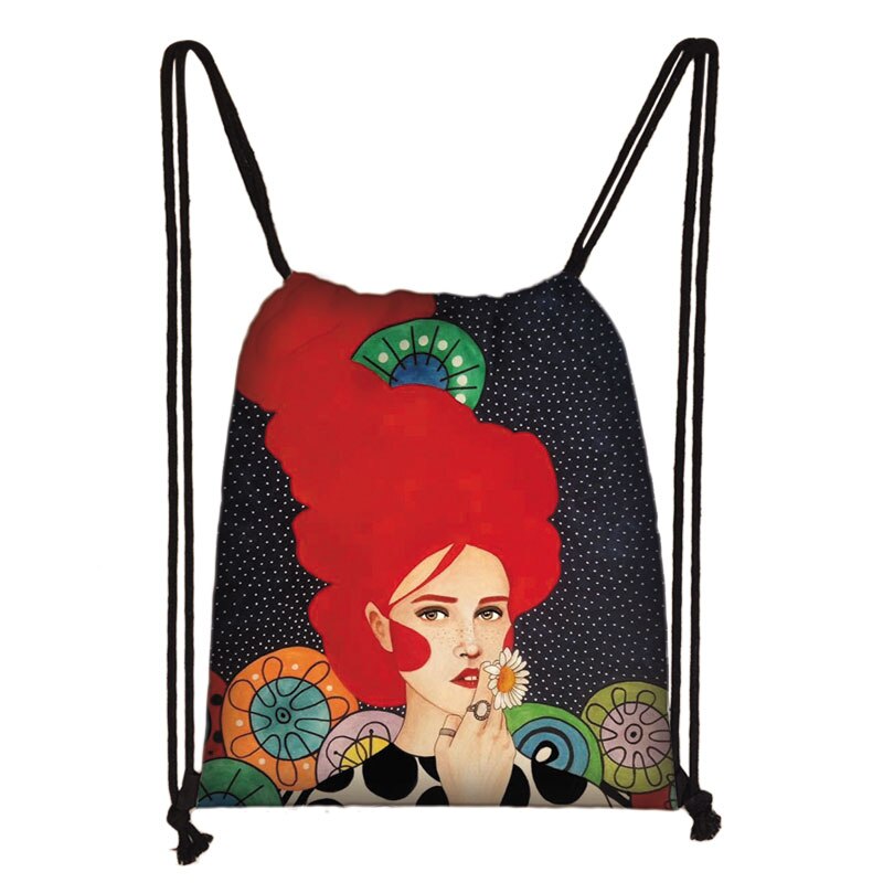 Retro Europese Olieverf Meisjes Tasje Mooie Bloemen Touw Zakken Meisjes Draagbare Rugzak Unisex Reizen Boodschappentassen: skd-painting09