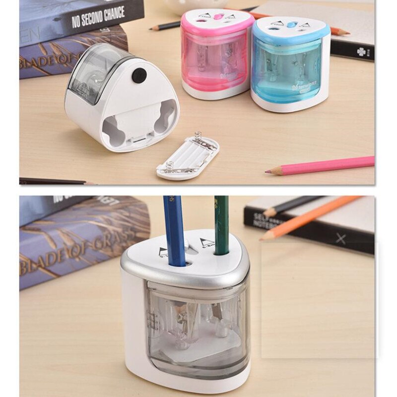 Automatic Pencil Sharpener Two-hole Electric Touch Switch Pencil Sharpener Stationery Home Office School Supplies