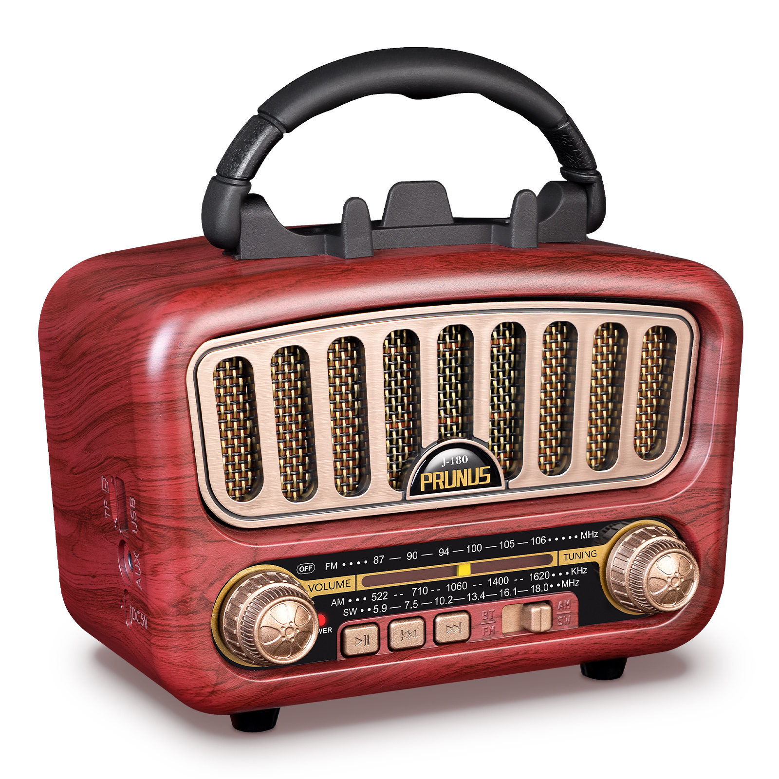 Retro FM Radio Portable AM Receiver Vintage Bluetooth Speaker Subwoofer TF/USB/Headphones Player Rechargeable Radios for