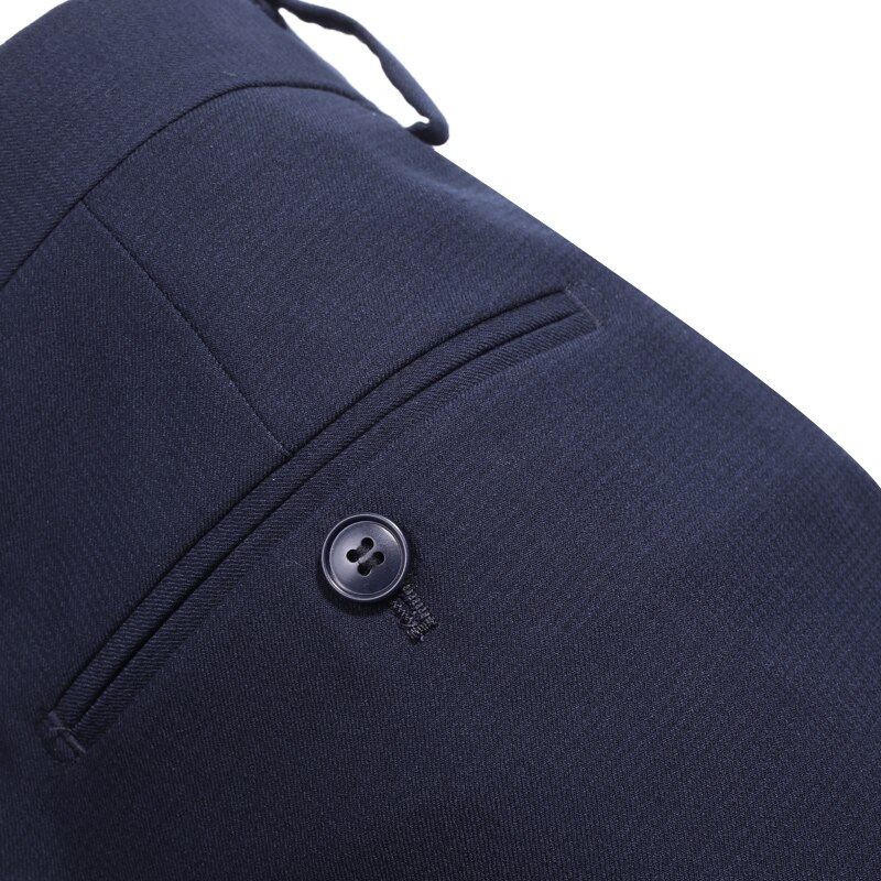 Men's Zipper Fly Wrinkle-Resistant Suit Pants Formal Business Meeting for Groom Navy Blue